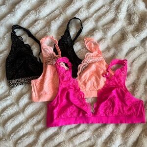 Victoria's Secret Lace Bralette Trio - Black, Peach, Fuchsia